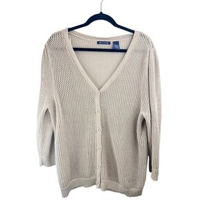 Architect Womens Beige Cotton Open Knit Button Front Boho Cardigan Sweater Sz 1X